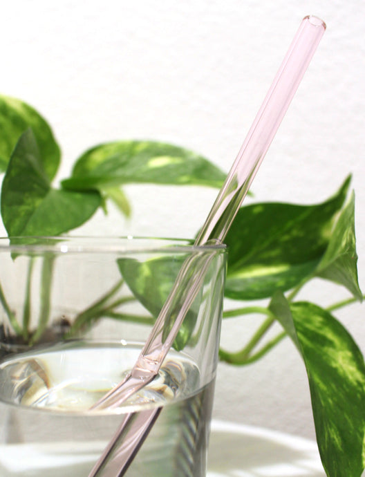 Rose Pink Glass Straw Set